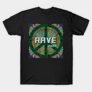 Peace sign with green flower of life - Rave 2023 T-Shirt